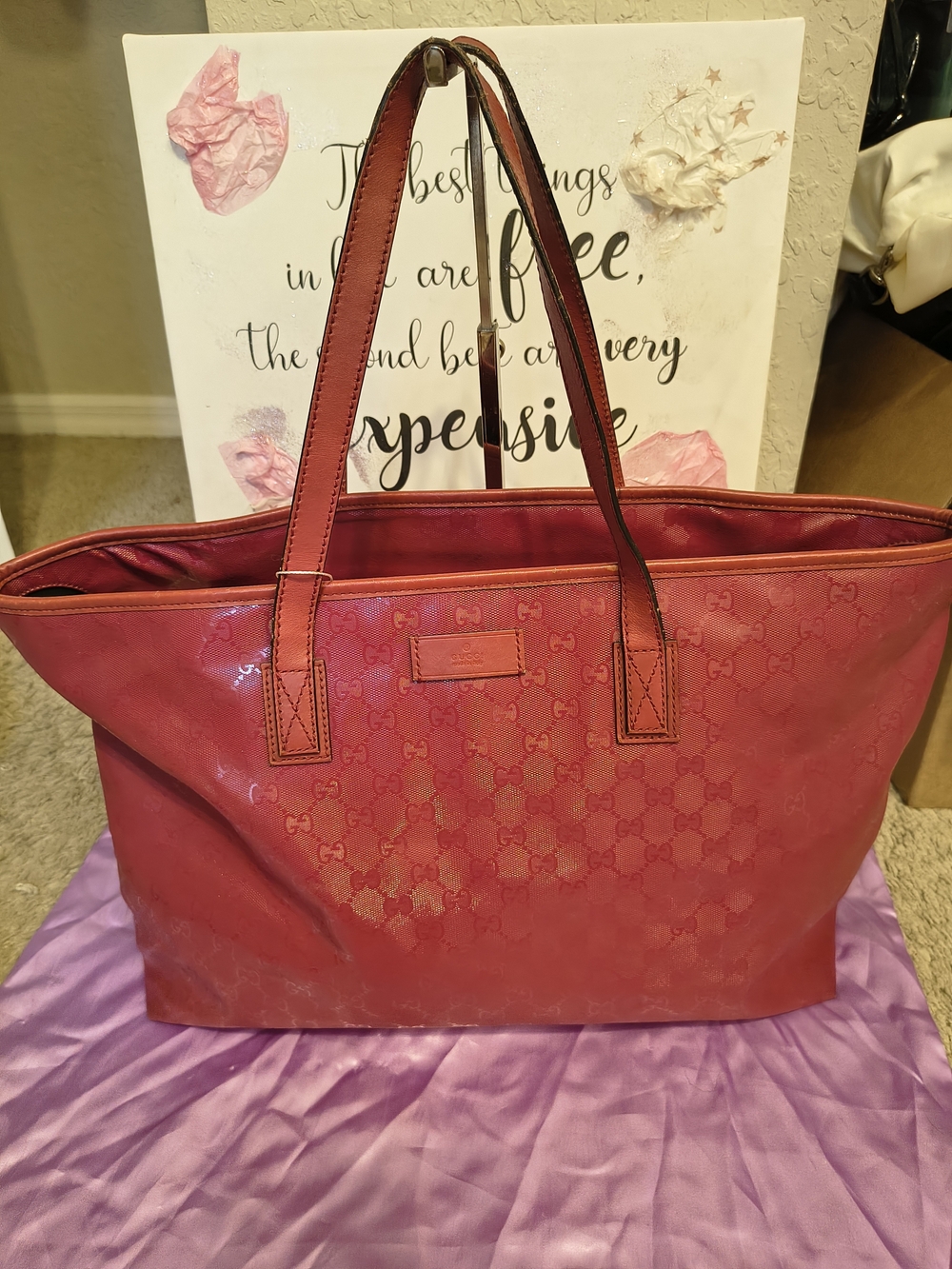 Gucci Red Monogram Patent Tote Bag